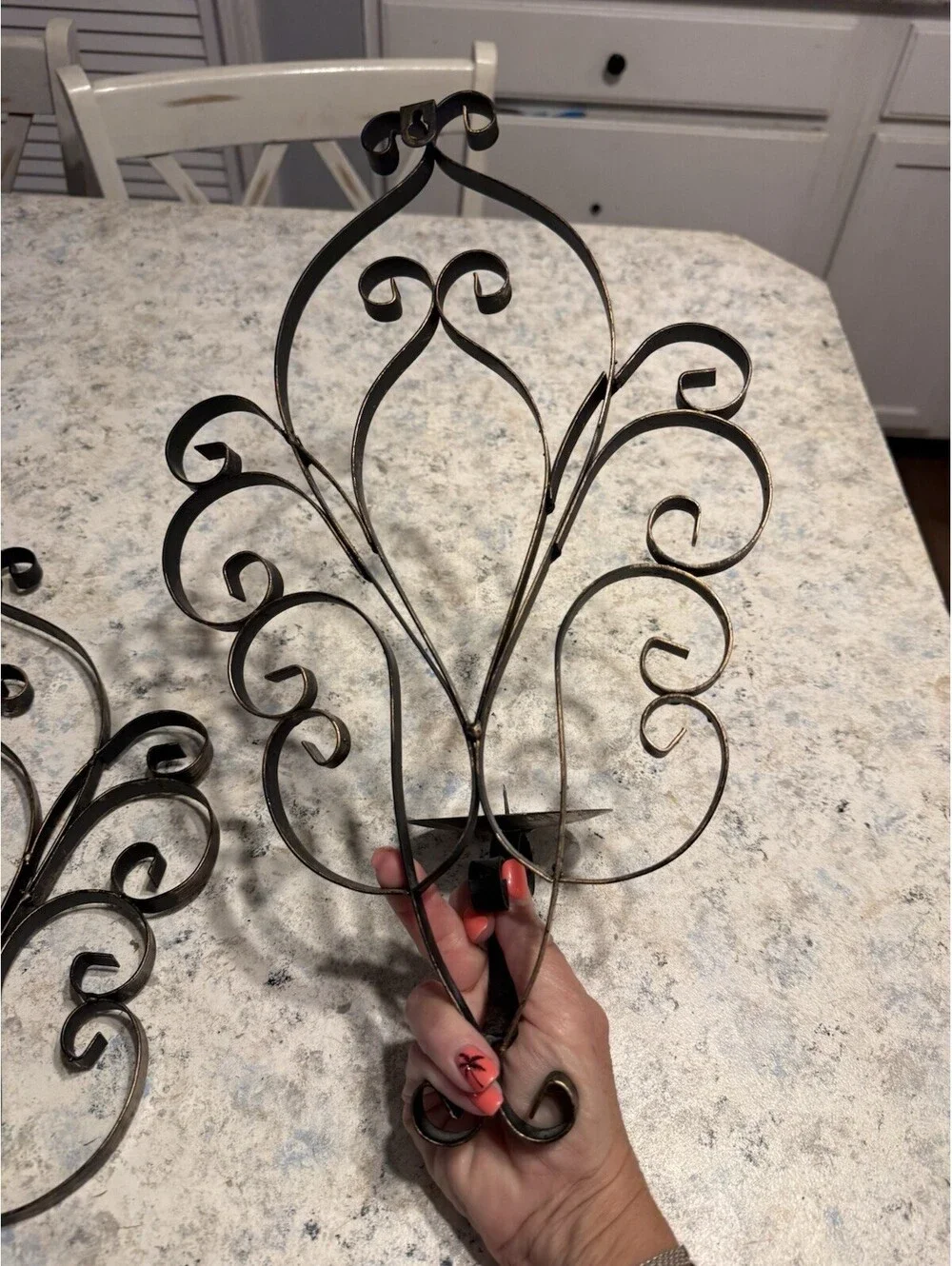 Set Of 2 Decorative Metal Candle Holder Wall Sconces, scroll design, MCM